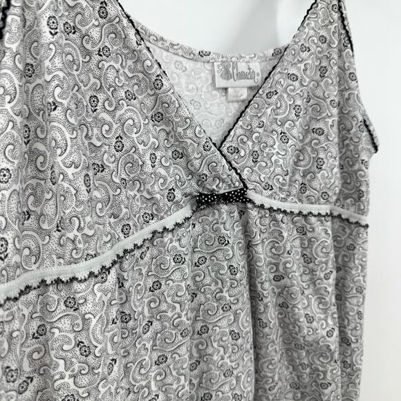 Vintage Character Babydoll Chemise Mini Slip Dress XL Black White Floral Y2K - Picture 3 of 7